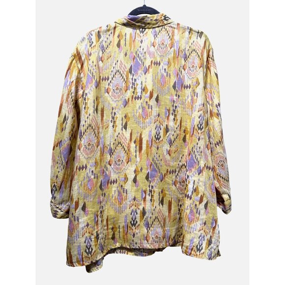 Coldwater Creek Womens 3X Button-Down Southwest Print Shirt 100% Linen Yellow - Picture 3 of 6